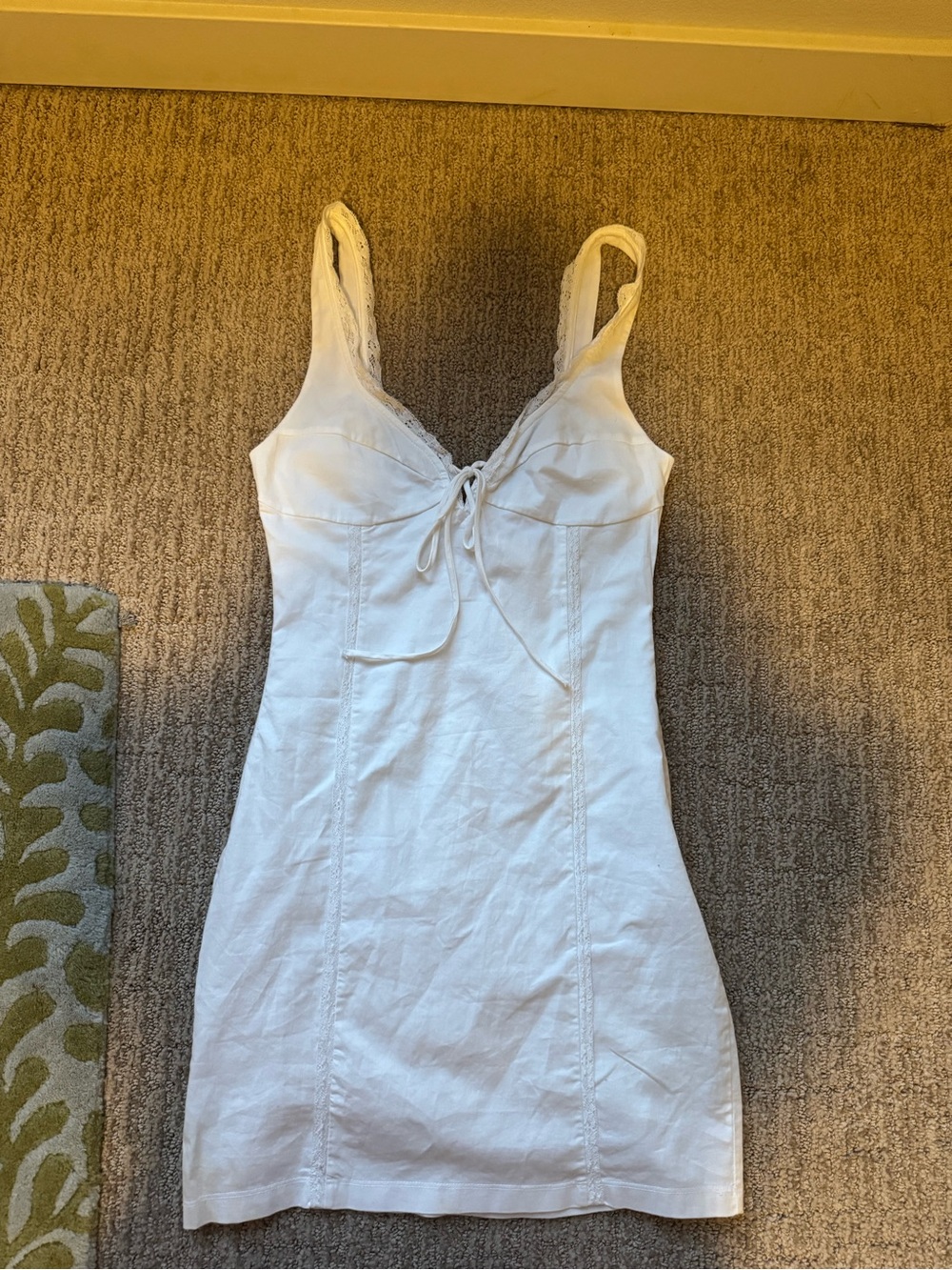 Zara White Lace-Trim Tie-Front Mini Dress